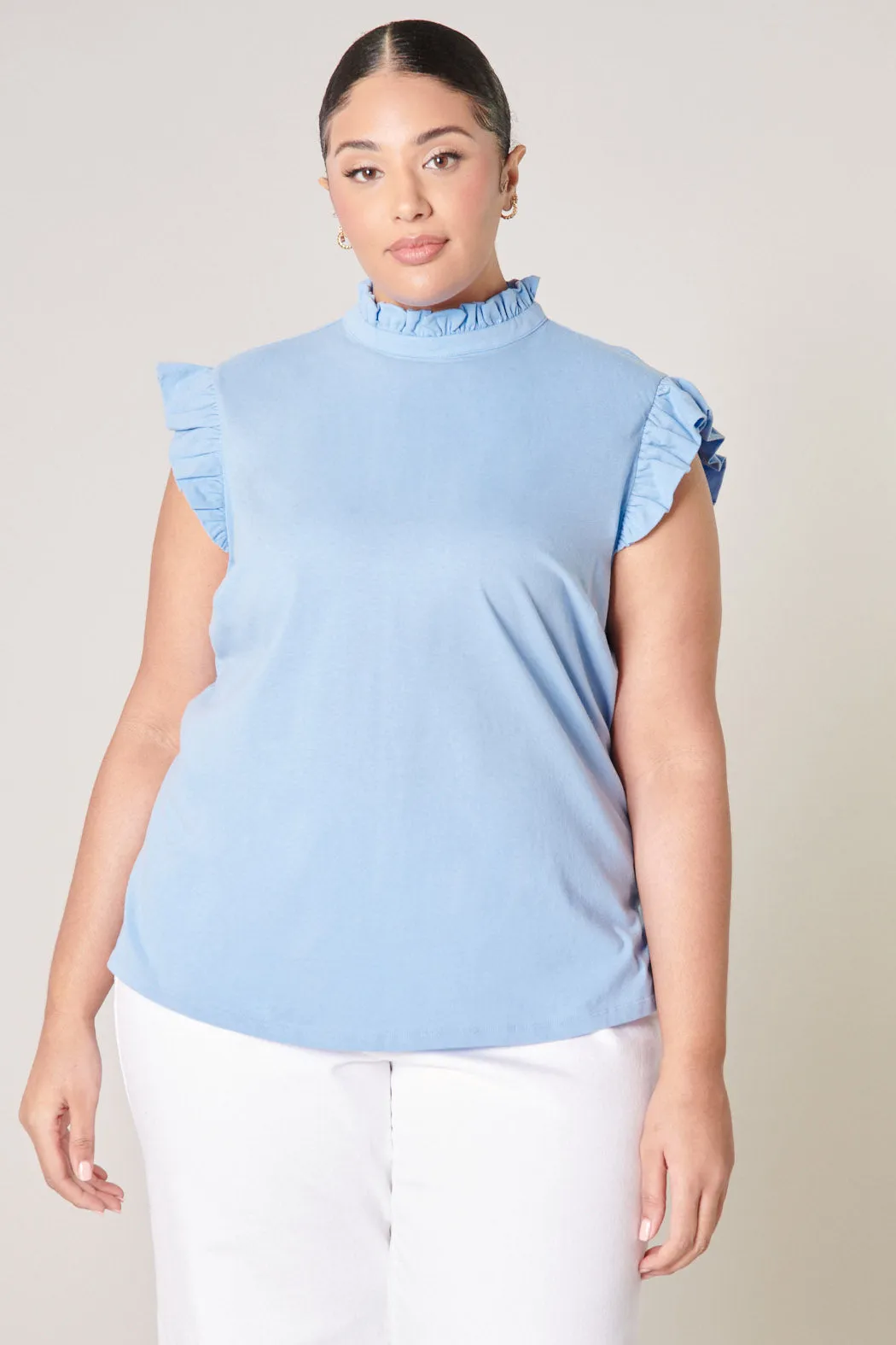 Jaylen Ruffle Mock Neck Knit Top Curve