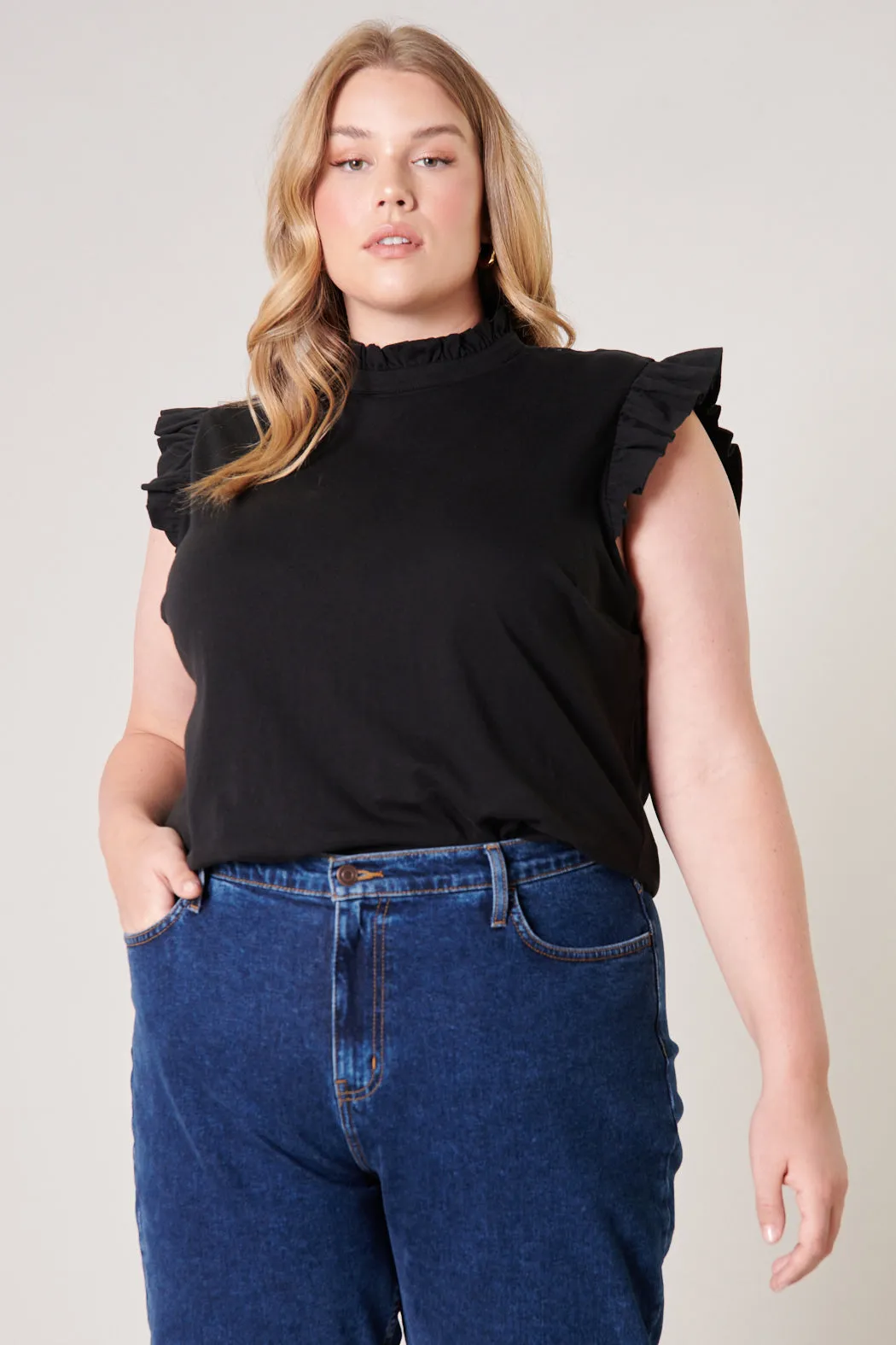 Jaylen Ruffle Mock Neck Knit Top Curve