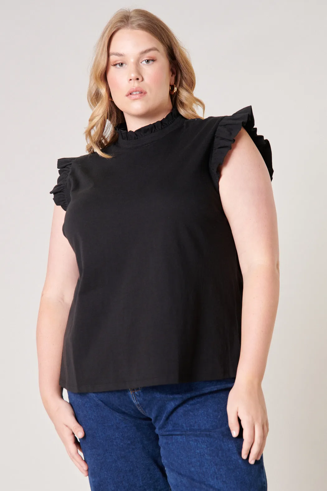 Jaylen Ruffle Mock Neck Knit Top Curve