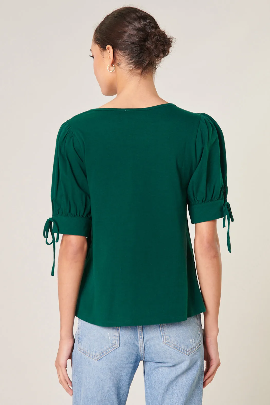 Josie Cotton Knit Tie Puff Sleeve Top