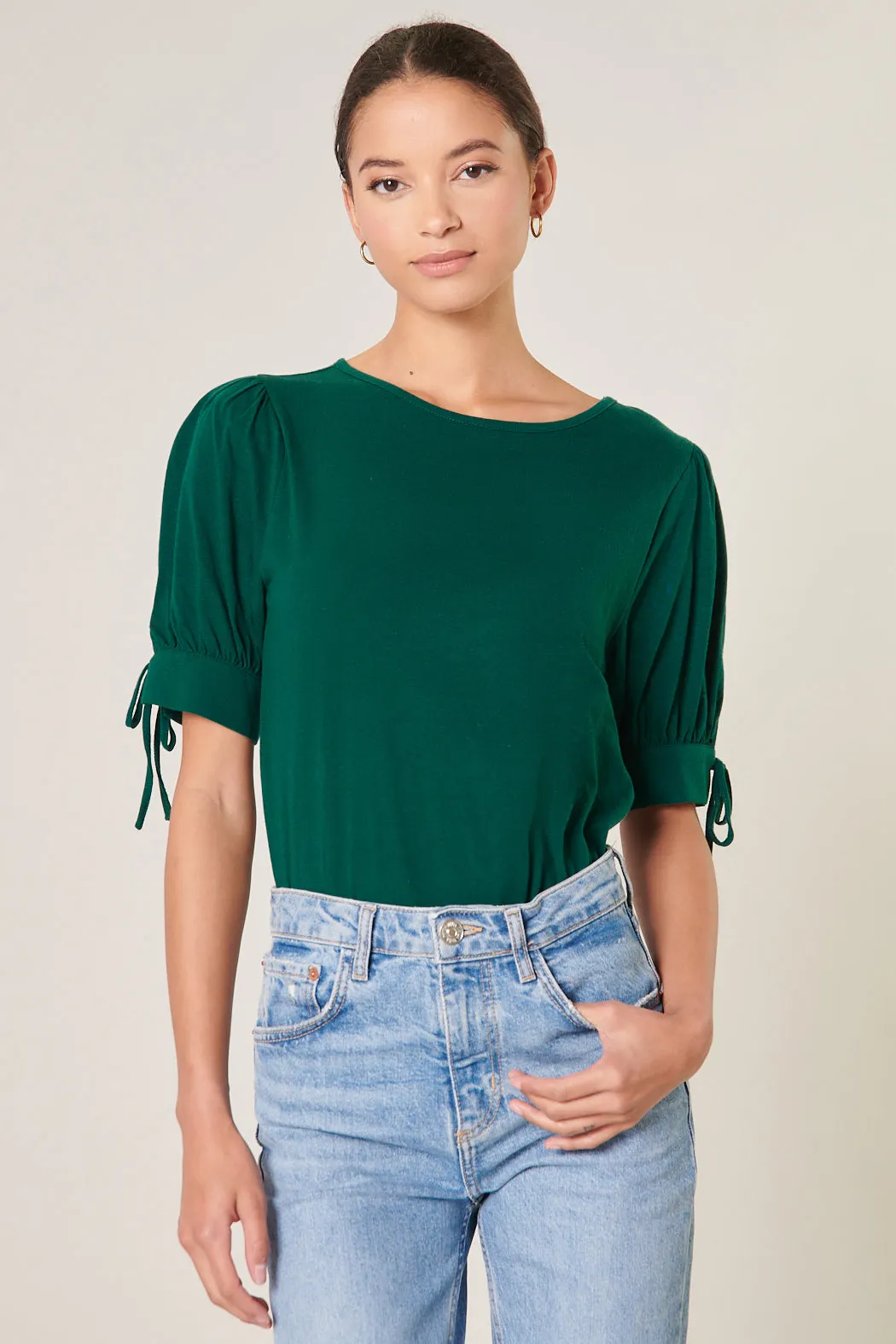 Josie Cotton Knit Tie Puff Sleeve Top