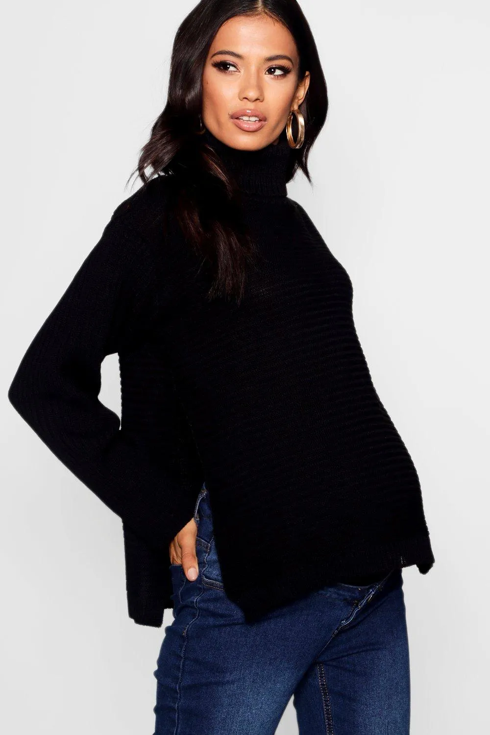 Maternity Roll Neck Jumper with Side Split | Jumpers & Cardigans | boohoo