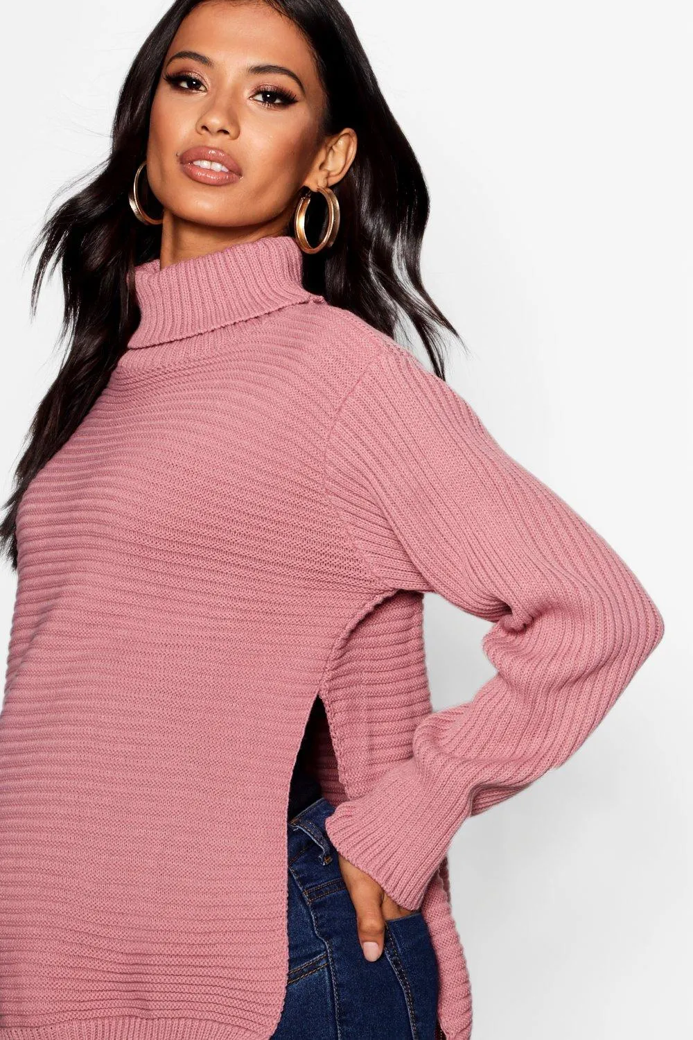 Maternity Roll Neck Jumper with Side Split | Jumpers & Cardigans | boohoo