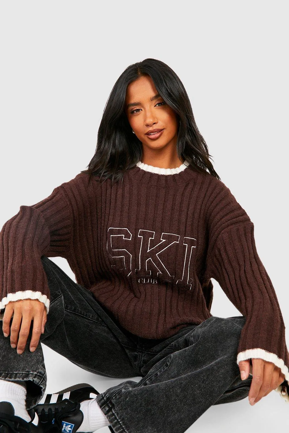 Jumpers & Cardigans | Petite Embroidered Rib Knit Jumper | boohoo