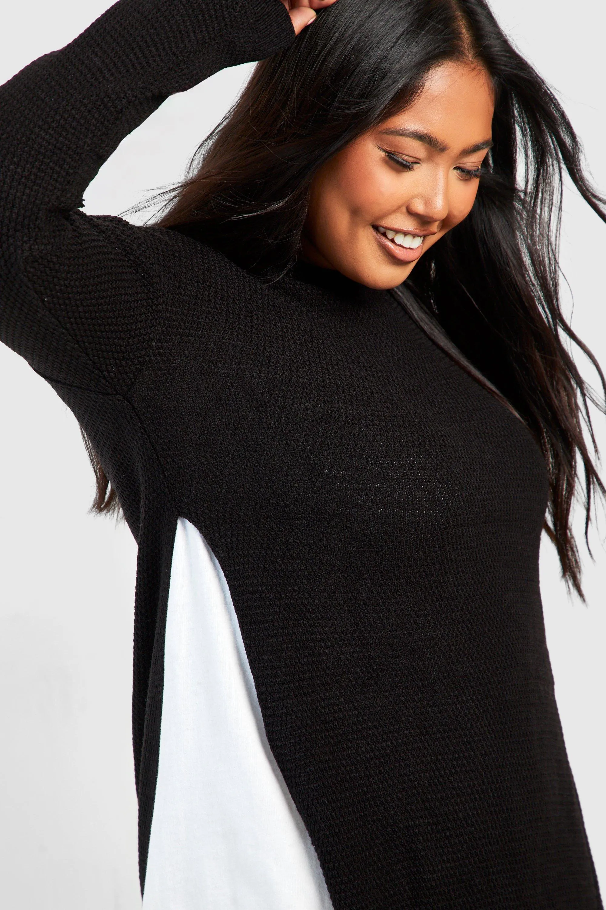 Plus Size Side Split Moss Stitch Jumper | Shop Jumpers & Cardigans | boohoo