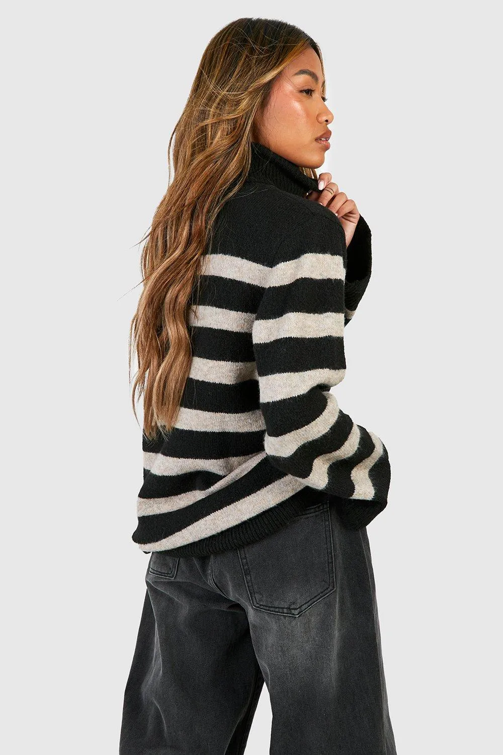 Shop oversized roll neck stripe jumpers & cardigans at boohoo