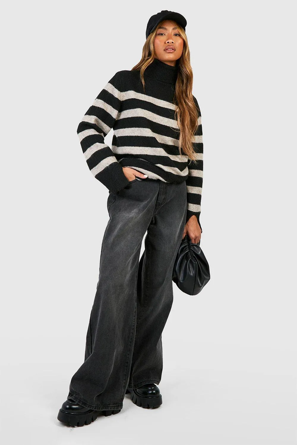 Shop oversized roll neck stripe jumpers & cardigans at boohoo