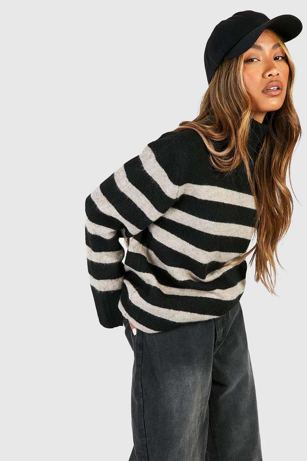 Shop oversized roll neck stripe jumpers & cardigans at boohoo