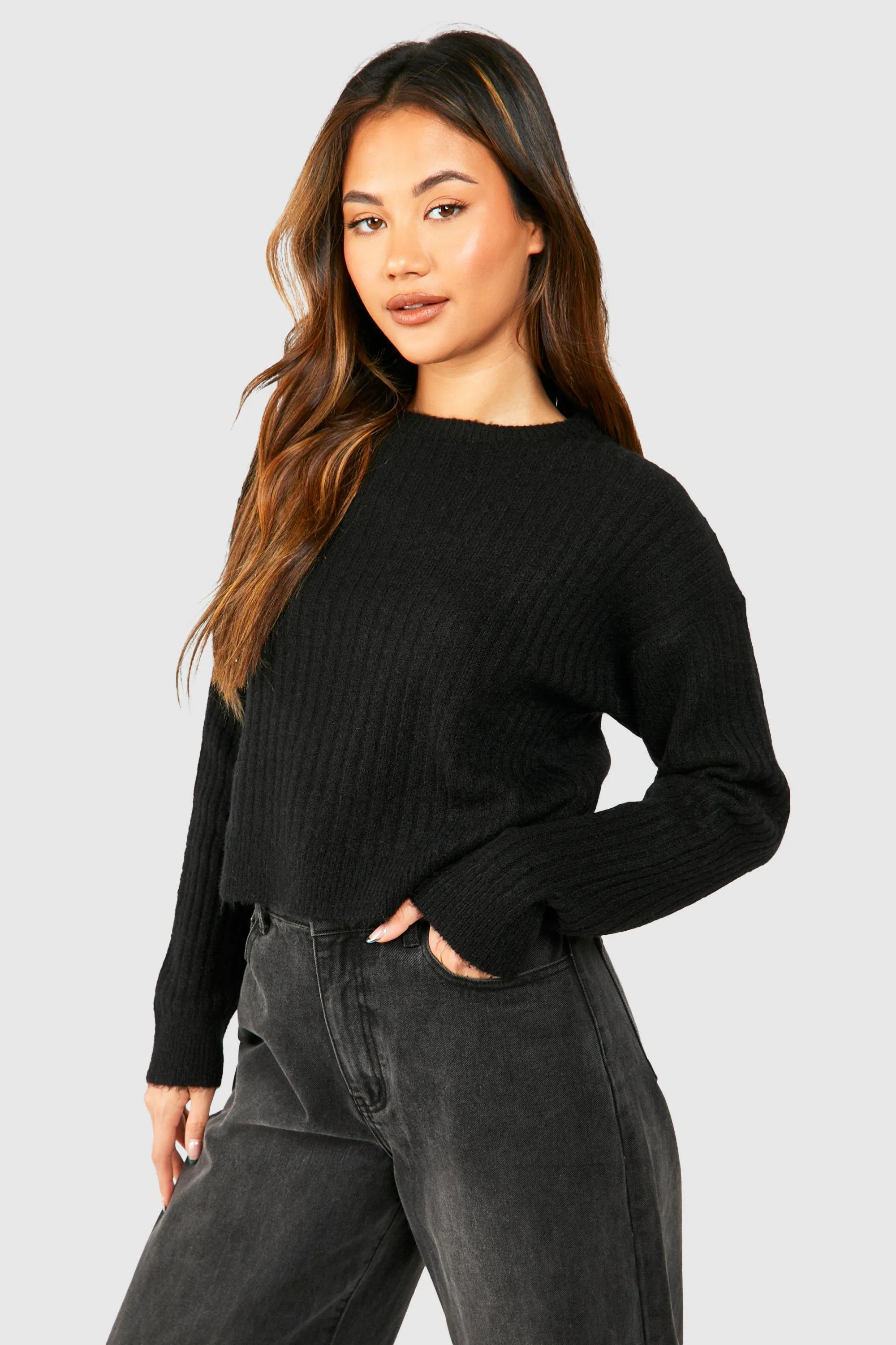 Jumpers & Cardigans | Soft Rib Knit Crop Jumper | boohoo