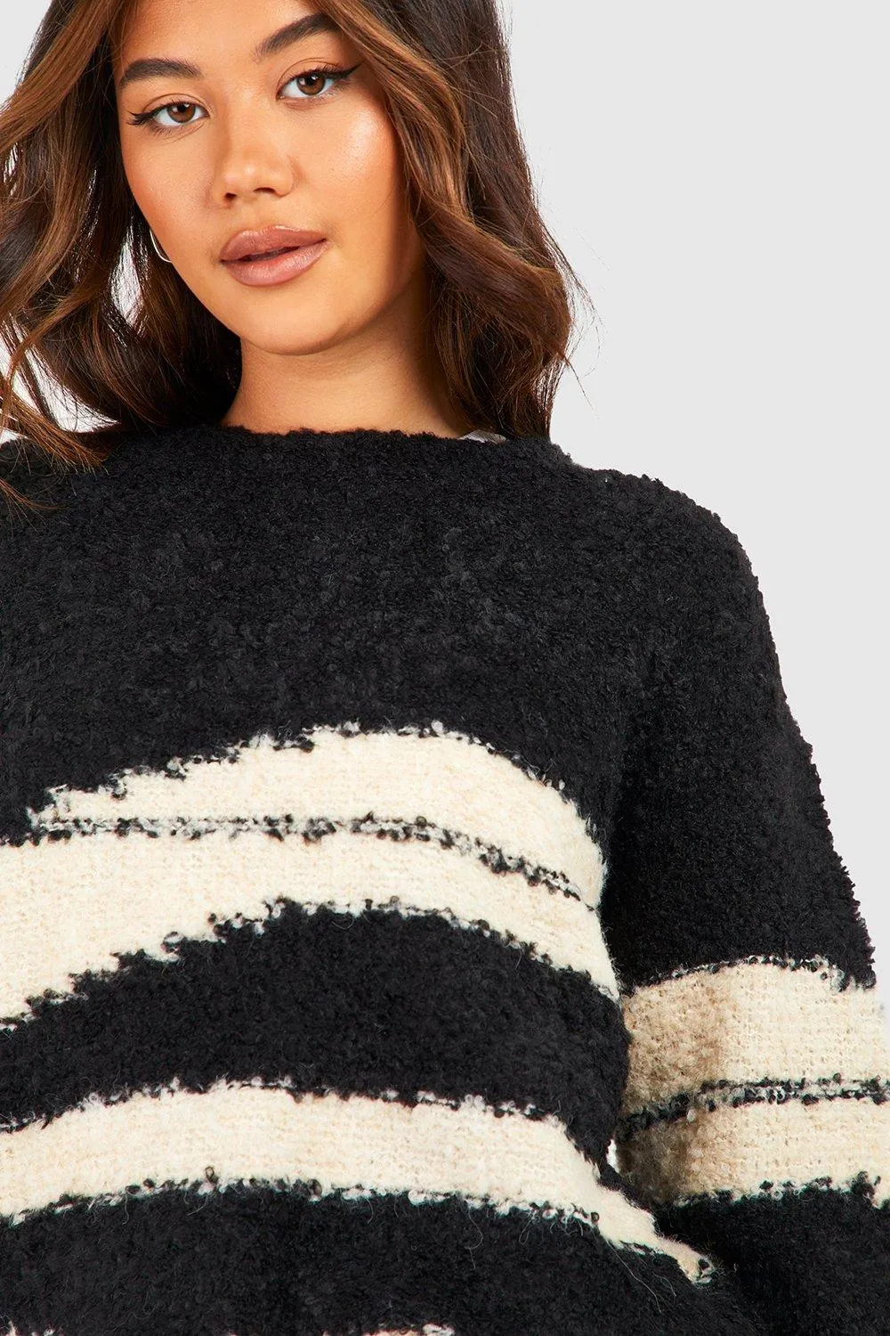 Zebra Boucle Oversized Jumper | Shop Jumpers & Cardigans at boohoo