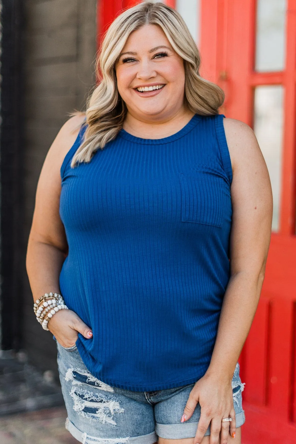 Vibrant Royal Blue Ribbed Knit Tank Top