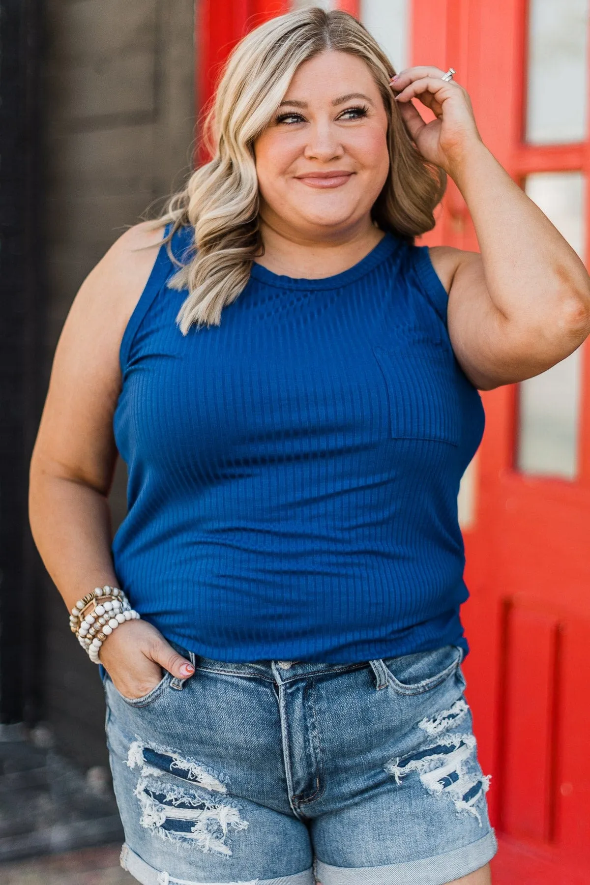 Vibrant Royal Blue Ribbed Knit Tank Top