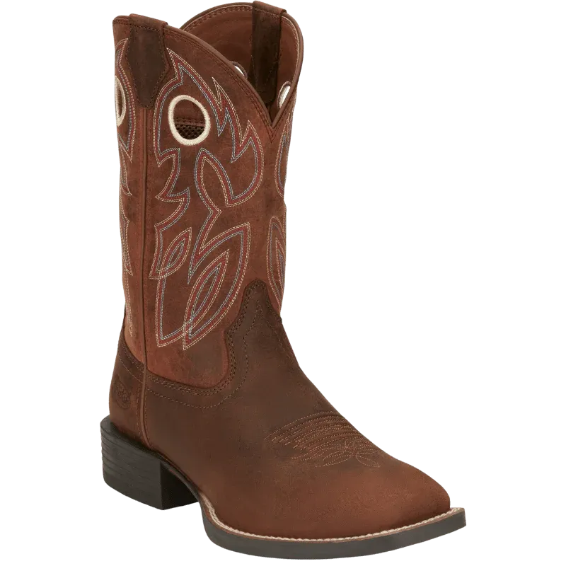 JUSTIN MEN'S BOWLINE PECAN BROWN WATER BUFFALO WESTERN BOOTS SE7523