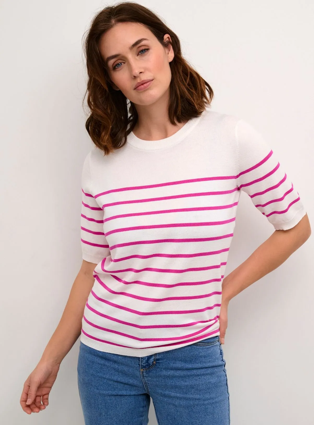 KAFFE Lizza Short Sleeve Striped Pullover Pink S Jumpers Tu Shop