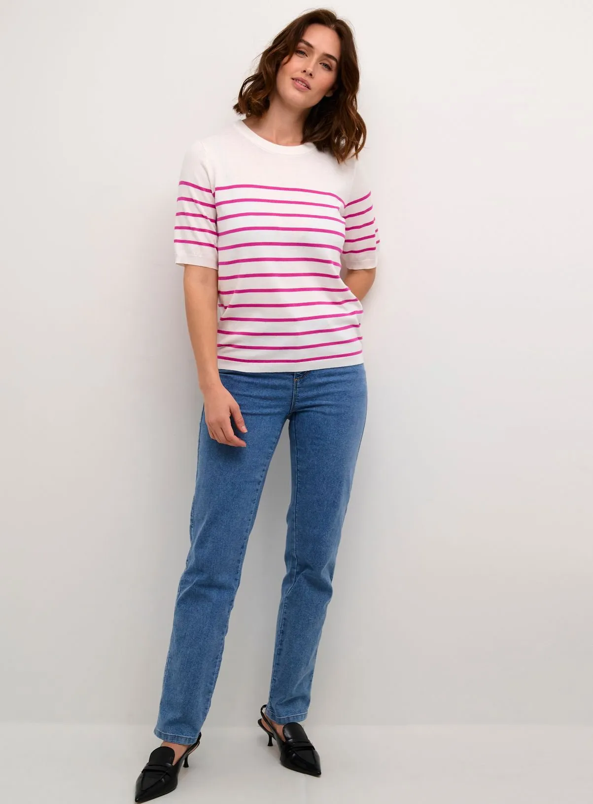 KAFFE Lizza Short Sleeve Striped Pullover Pink S Jumpers Tu Shop