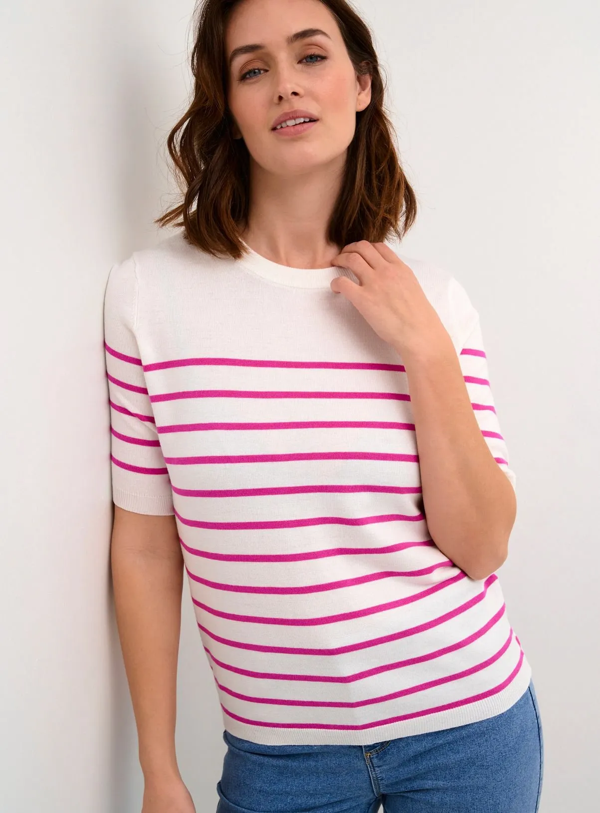 KAFFE Lizza Short Sleeve Striped Pullover Pink S Jumpers Tu Shop