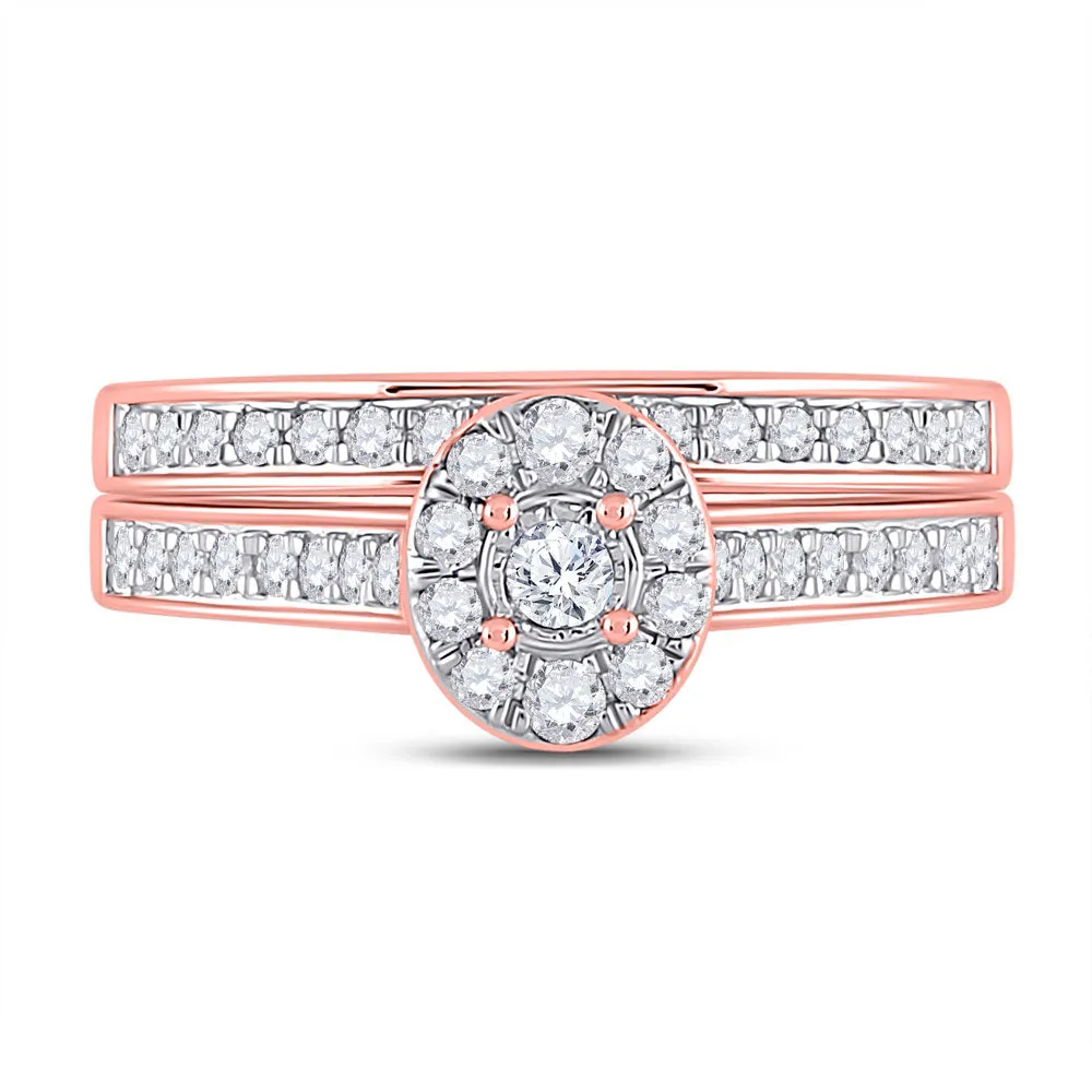 Keene Jewelers 10kt Rose Gold Round Diamond Bridal Wedding Ring Band Set 1/2 Cttw