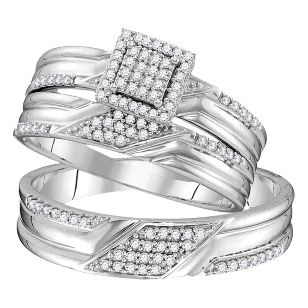 Keene Jewelers 10kt White Gold His Hers Round Diamond Square Matching Wedding Set 1/3 Cttw