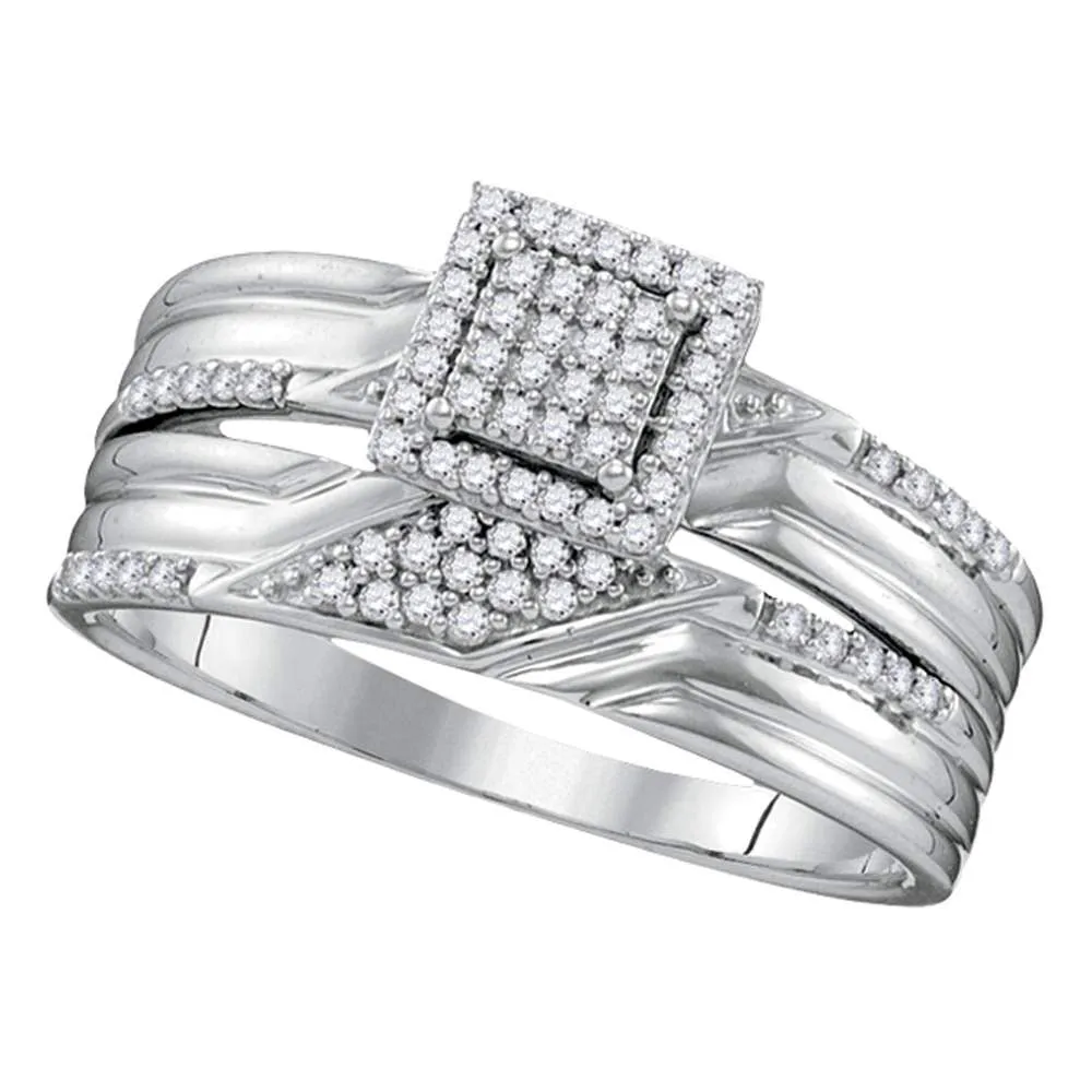 Keene Jewelers 10kt White Gold His Hers Round Diamond Square Matching Wedding Set 1/3 Cttw