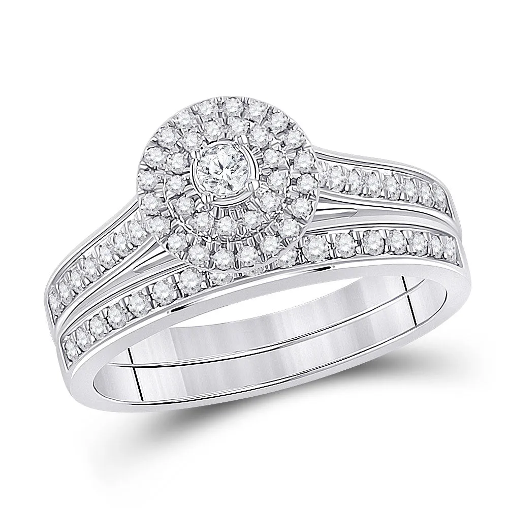 Keene Jewelers 10kt White Gold Round Diamond Halo Bridal Wedding Ring Band Set 1/2 Cttw