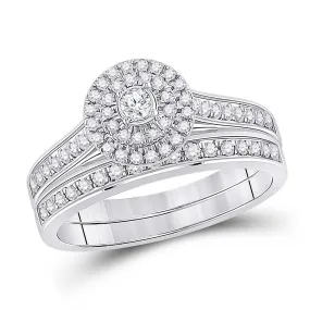 Keene Jewelers 10kt White Gold Round Diamond Halo Bridal Wedding Ring Band Set 1/2 Cttw