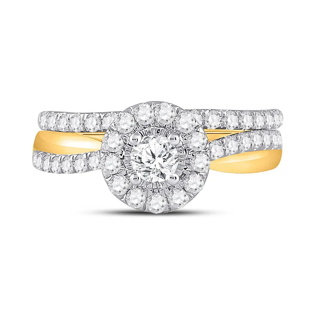 Keene Jewelers 10kt Yellow Gold Round Diamond Bridal Wedding Ring Band Set 1 Cttw