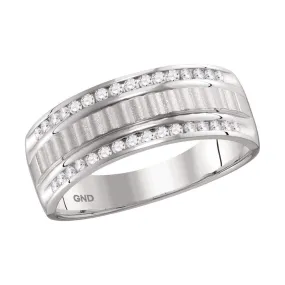 Keene Jewelers 14kt White Gold Mens Round Channel-set Diamond Textured Wedding Band Ring 1/3 Cttw