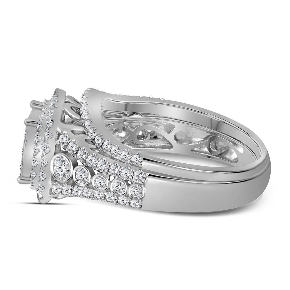 Keene Jewelers 14kt White Gold Princess Diamond Bridal Wedding Ring Band Set 1-1/2 Cttw