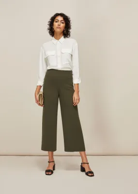 Khaki Flat Front Crop Trouser