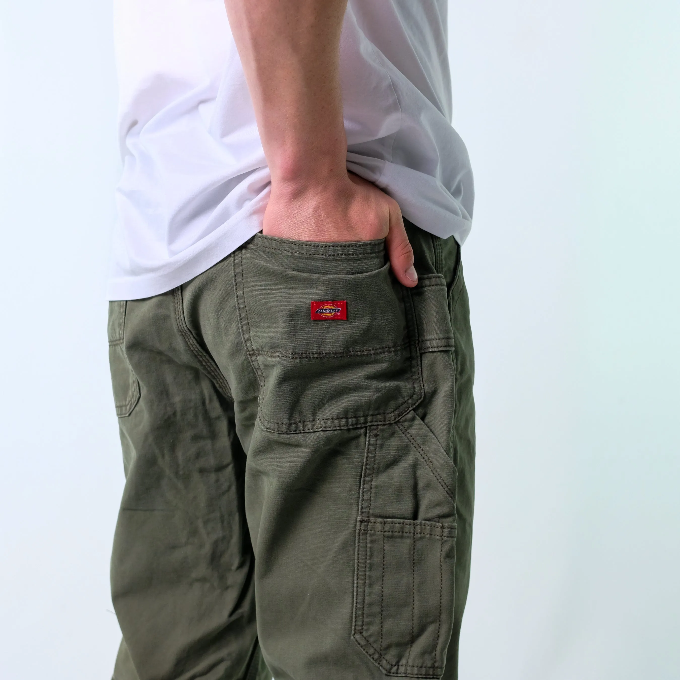 Khaki Green y2ks Dickies Canvas Carpenter Jeans Baggy Pants (38x32)