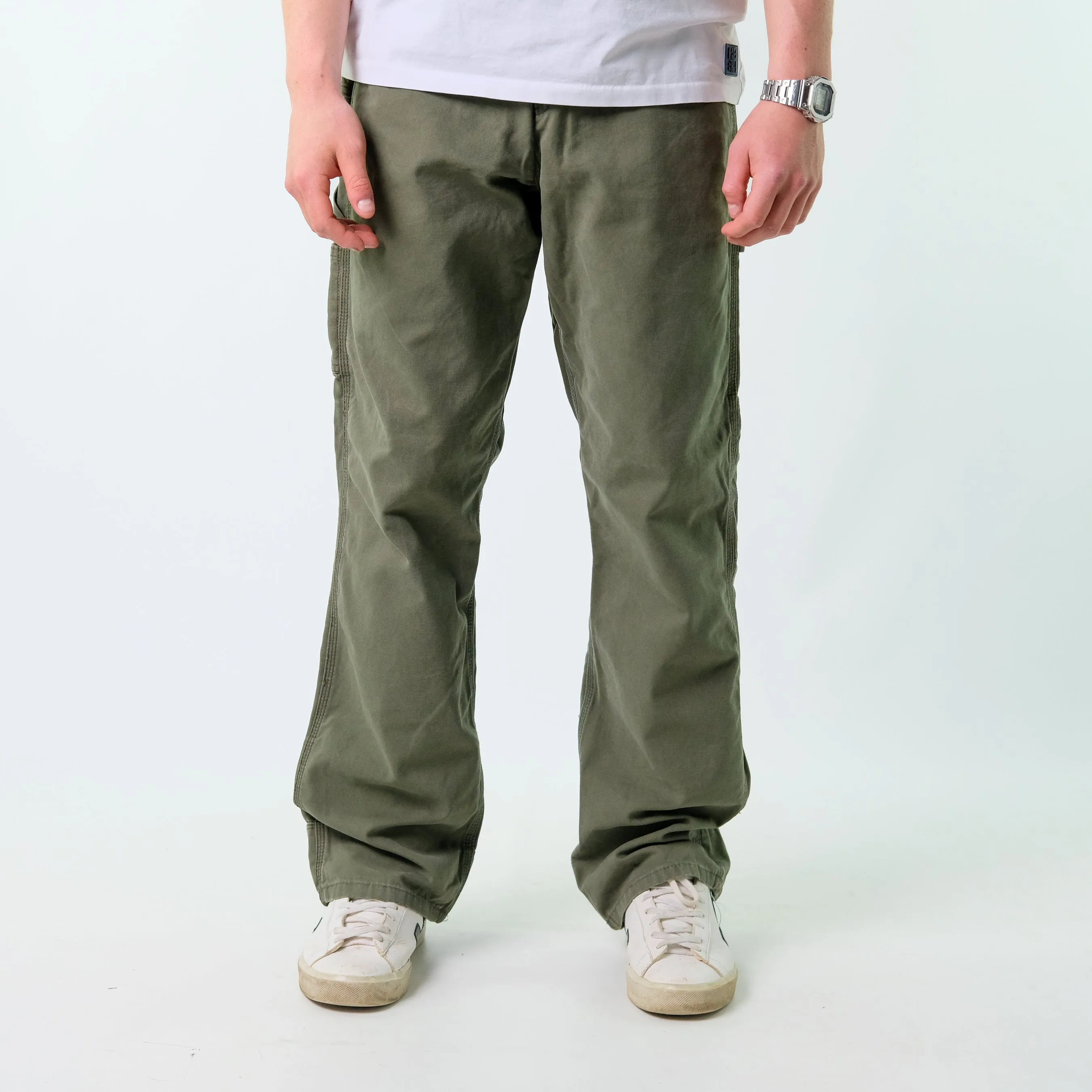 Khaki Green y2ks Dickies Canvas Carpenter Jeans Baggy Pants (38x32)