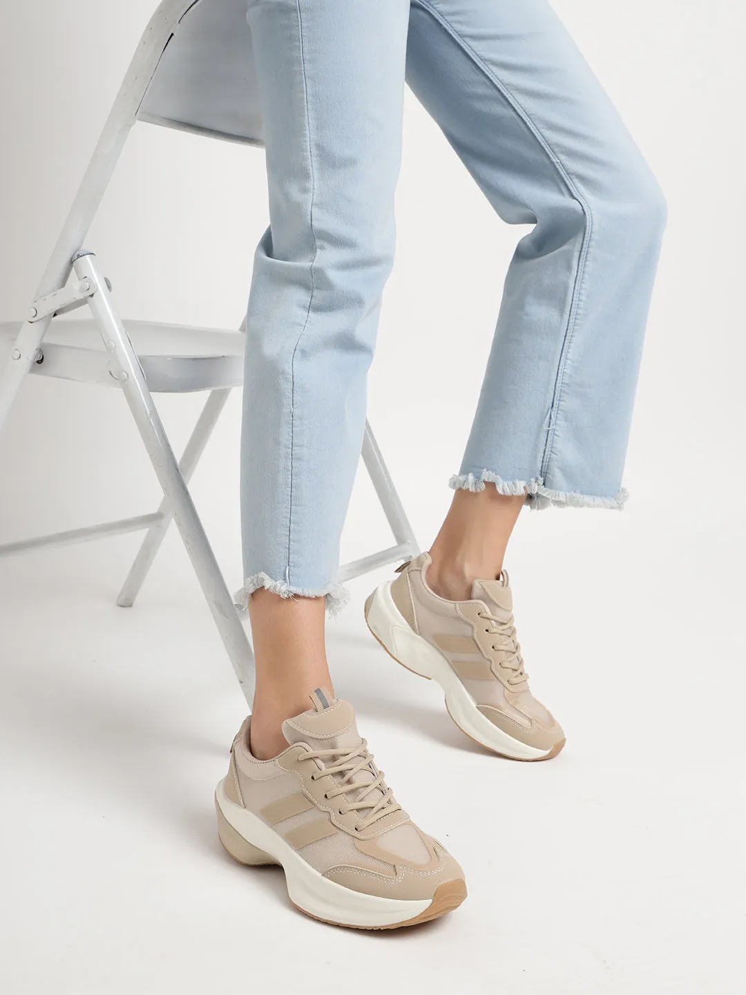 Khaki PU Stylish Lace-Up Sneakers (TC-RS3615-KHA)