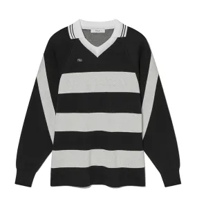 KIJUN Striped Unisex Knit Rugby Shirt Black Cream