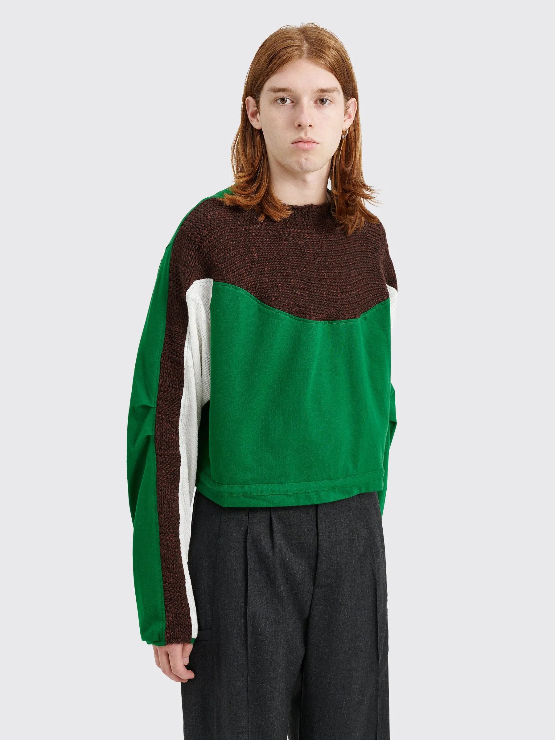 Kiko Kostadinov Solon Knit Hybrid LS Top Jersey Hunter Green / Rust