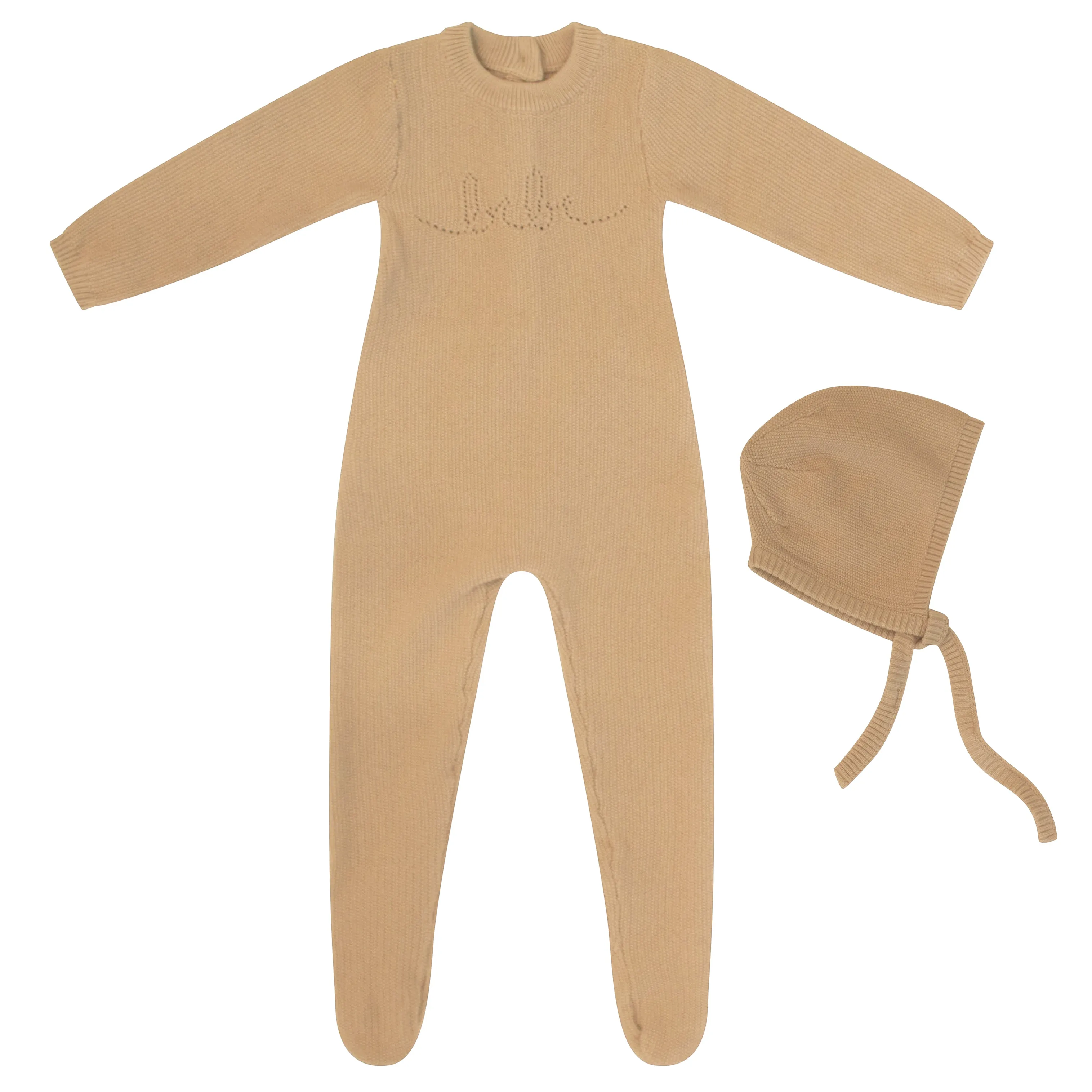 Cozy Baby Stone Garter Knit Stretchie Set – Neutral