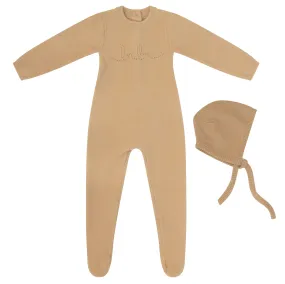 Cozy Baby Stone Garter Knit Stretchie Set – Neutral