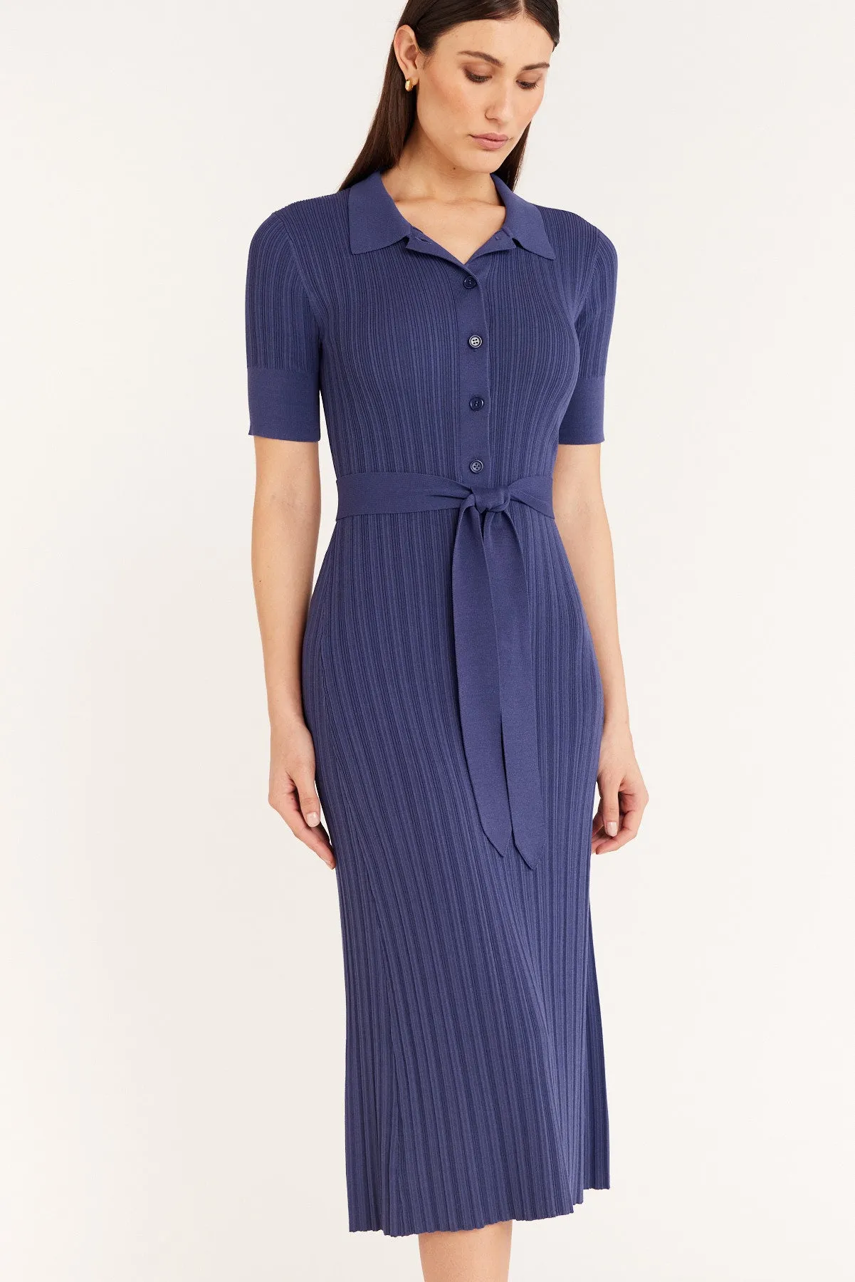 Knit Polo Dress - Indigo