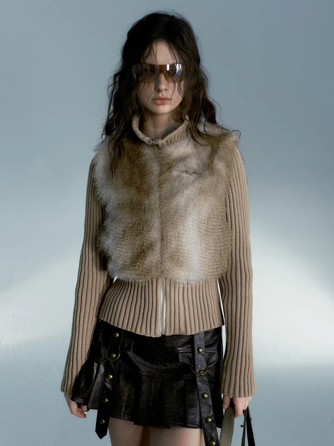 Knitted Switching Eco-Friendly Fur Jacket