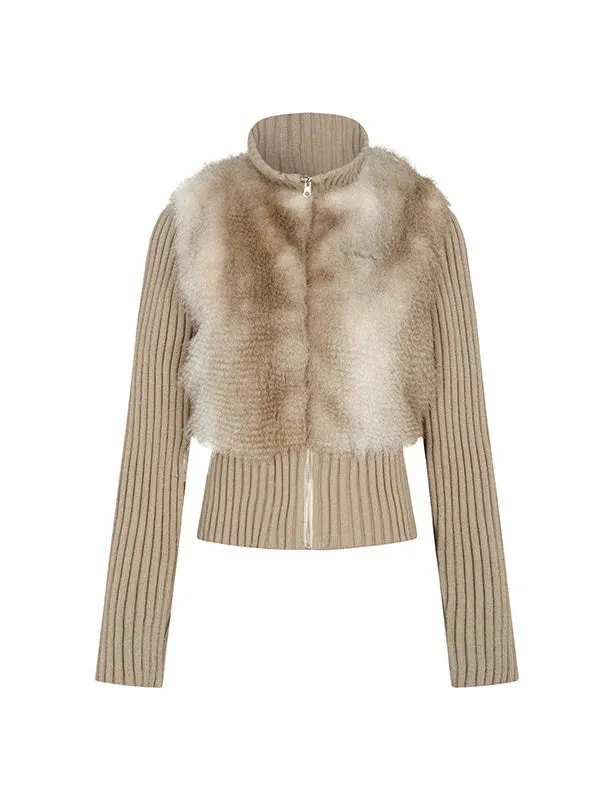 Knitted Switching Eco-Friendly Fur Jacket