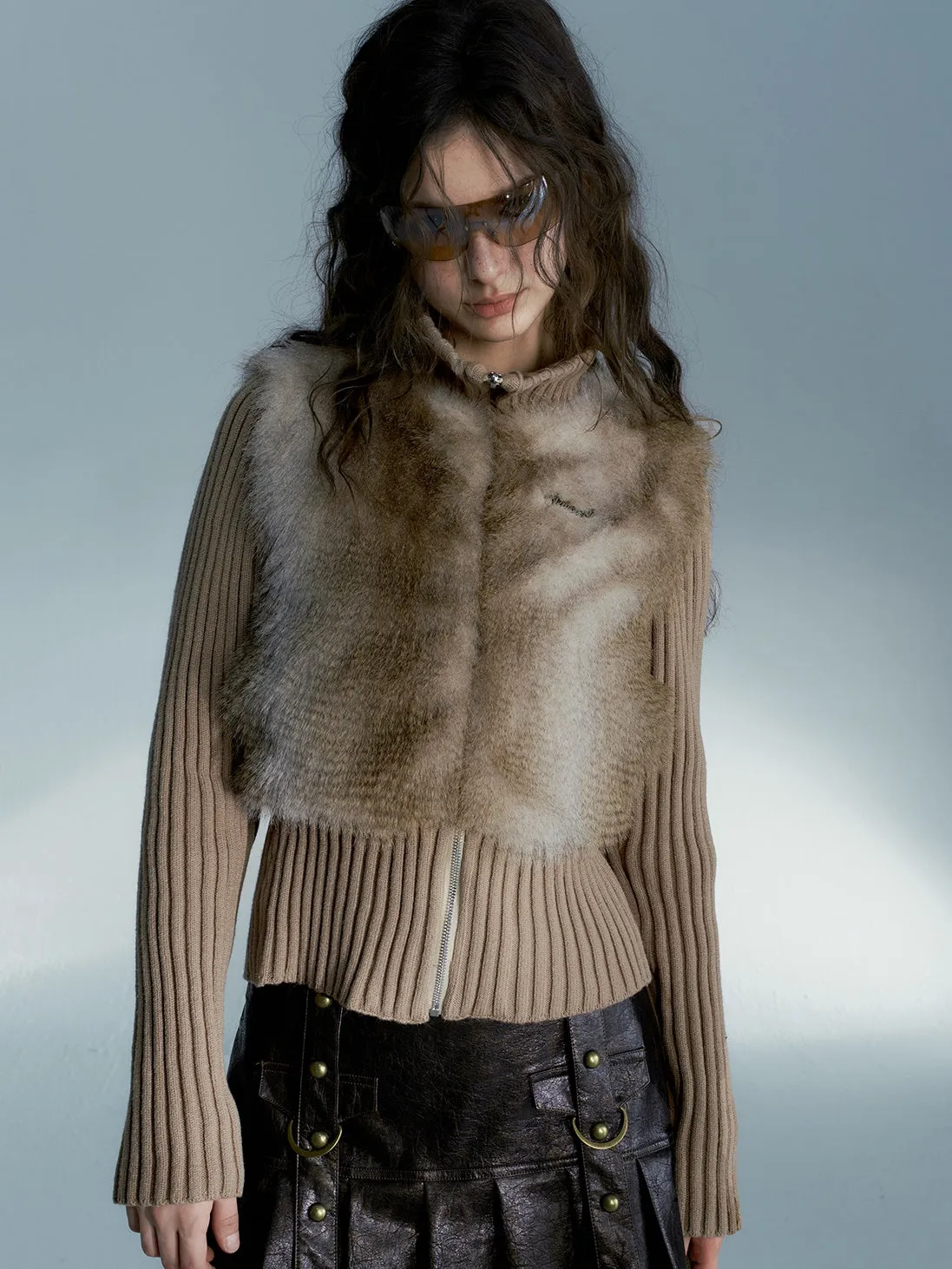 Knitted Switching Eco-Friendly Fur Jacket