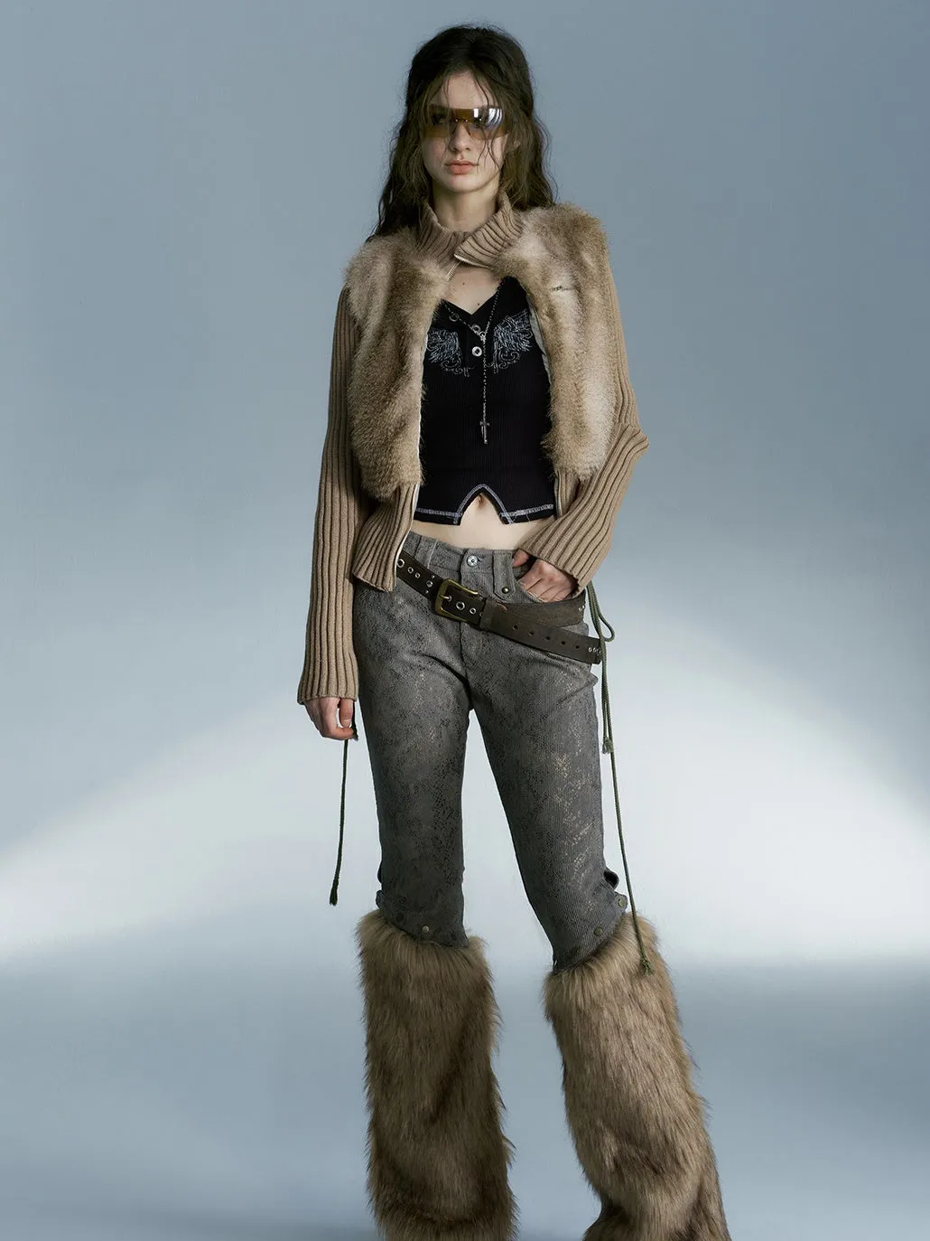 Knitted Switching Eco-Friendly Fur Jacket