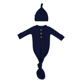 Kyte Baby Navy Knotted Gown with Matching Hat