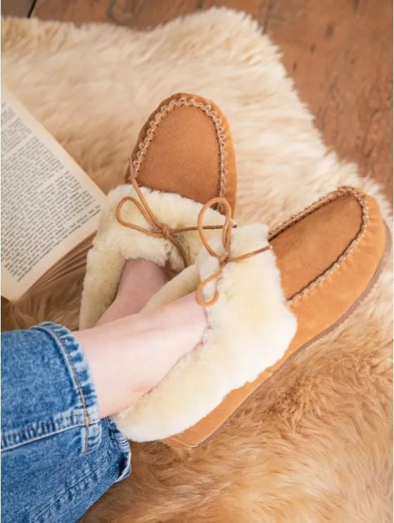 Tan Sheepskin Moccasins for Ladies