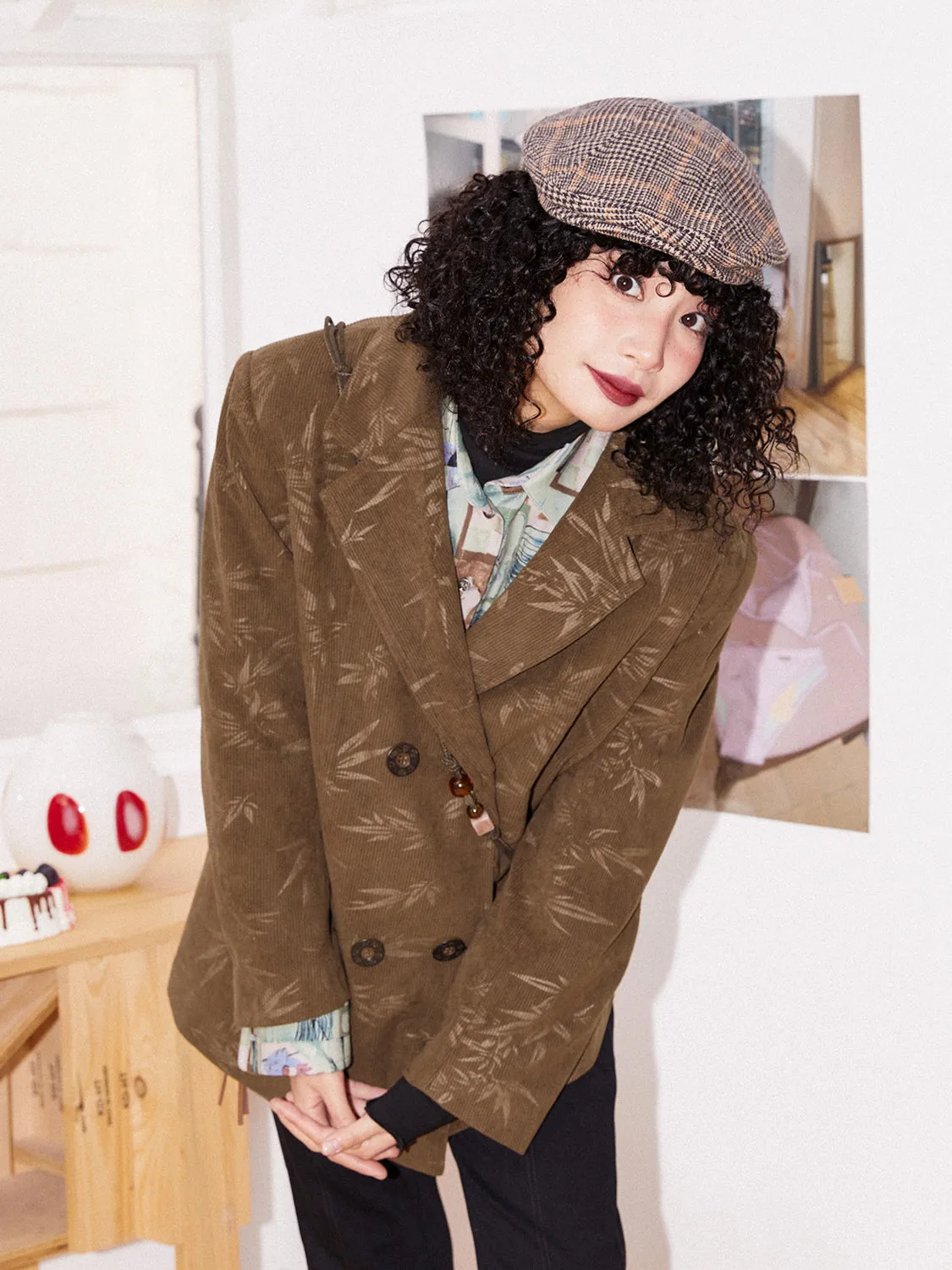 Leaf Oversize Corduroy Retro Tailored-Jacket