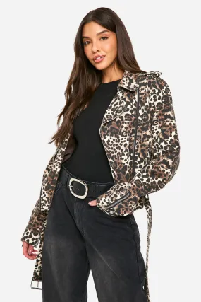 Leopard Print Denim Moto Jacket