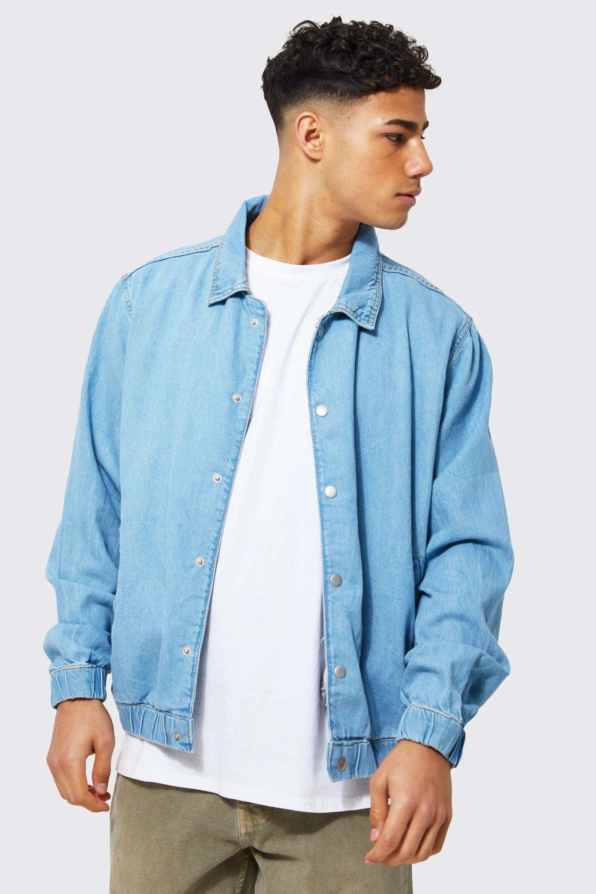 Lightweight Popper Bomber Denim Jacket