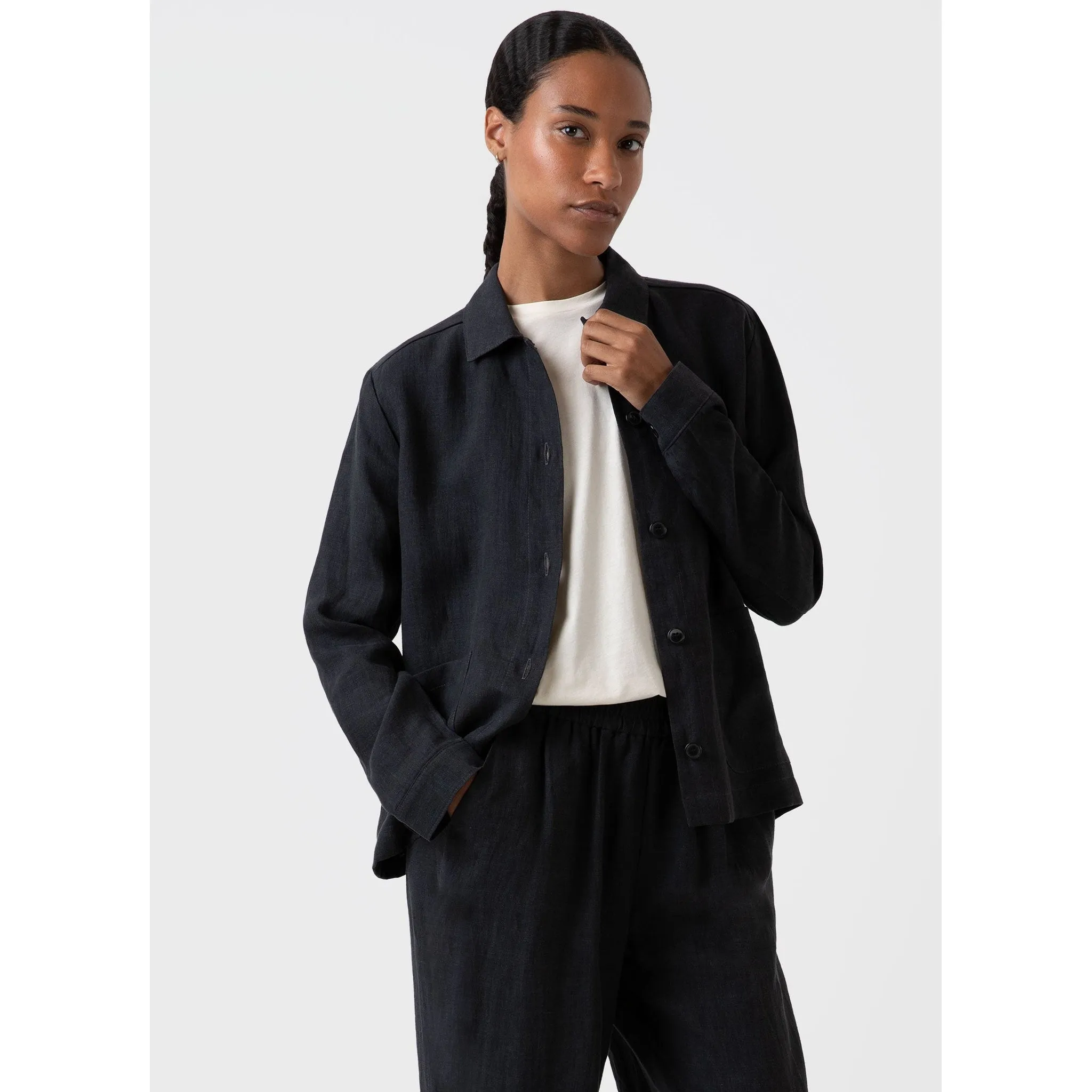 Linen Twin Pocket Jacket | Women | Black