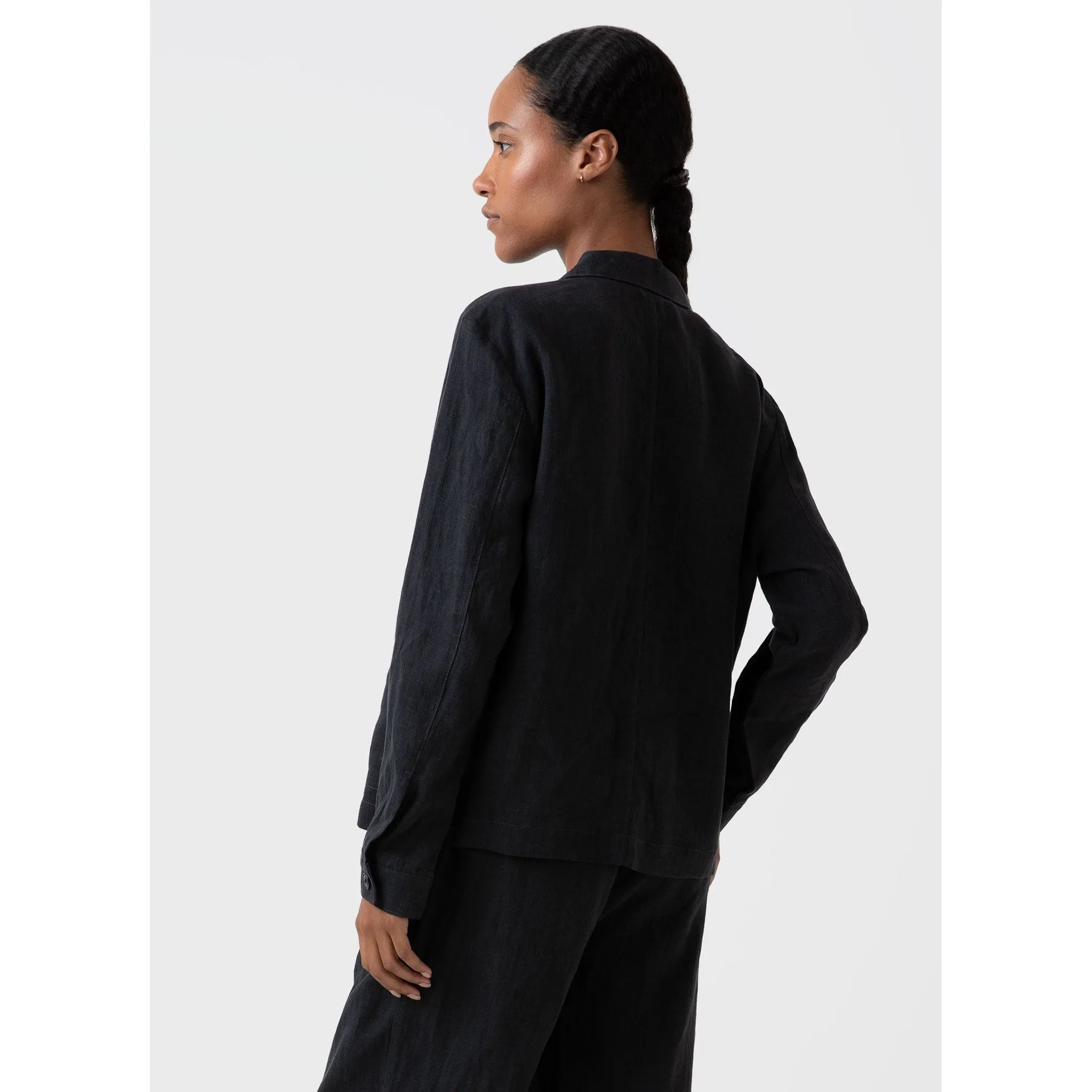 Linen Twin Pocket Jacket | Women | Black