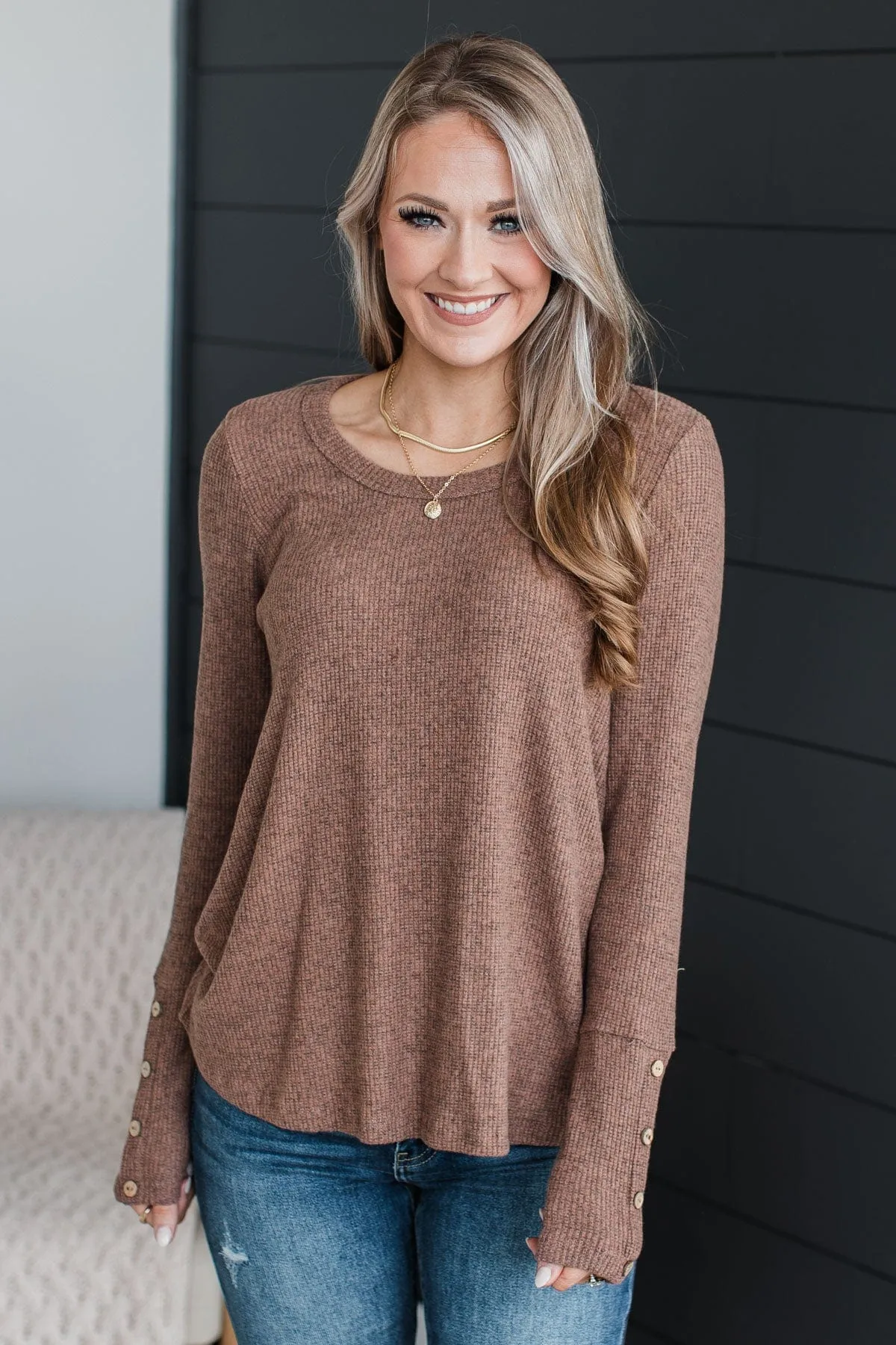 Ribbed Knit Top in Mocha - Little Moments