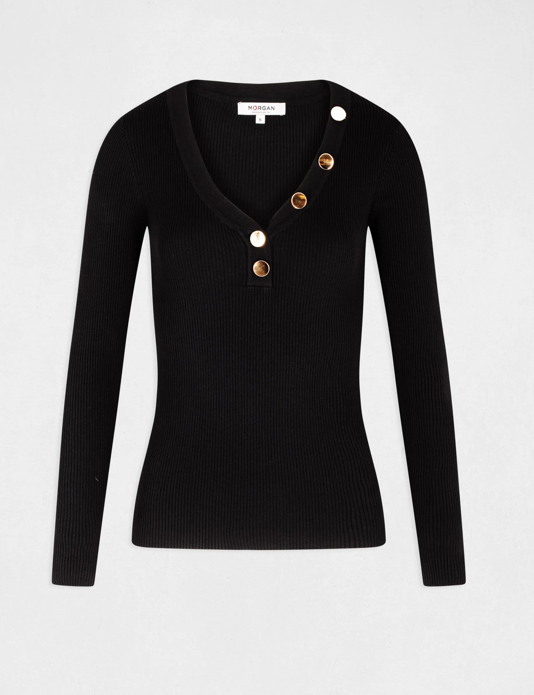 Long-sleeved jumper buttons fine knit black women